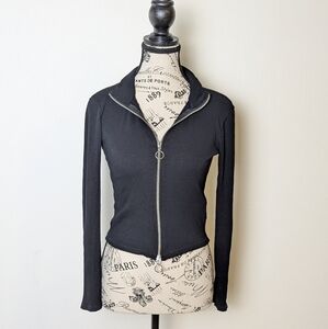 Zara| Long Sleeve Ribbed Front Zip Up Mock Neck Top